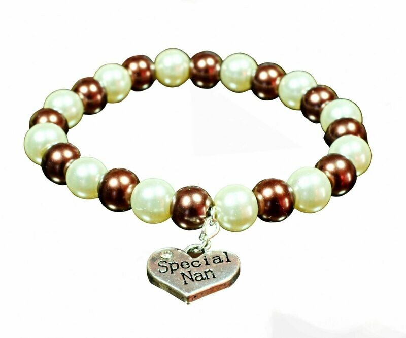 B170 Stylish Chocolate Brown & Cream Ivory Pearl Bracelet Special Nan charm - Melissa | Gemstoneriver® UK