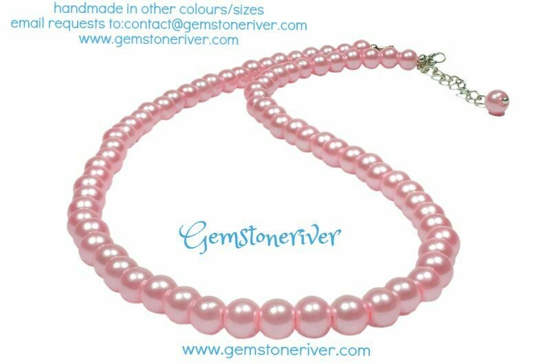 N237 Sherbet Pink Pearl Necklace & Earring Set | Wedding bridesmaid christening UK Gemstoneriver®
