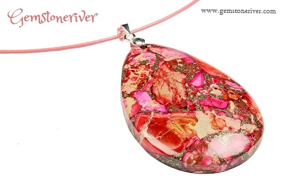 Pink Cerise Honey Coral speckled Imperial Sediment Jasper Unique Necklace |  Gemstoneriver® gift for her