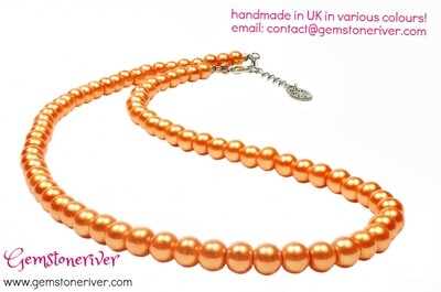 N232 SOLD - 7 sets x Orange Pearl Necklace & Earrings Bridesmaids Custom order TRACEE- USA wedding summer beach holiday jewellery Gemstoneriver