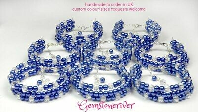 Crystal Quartz & Navy Blue Pearl Bracelet sets- custom order for Tina USA - bridesmaids maid of honor flowergirl wedding holiday party jewelry
