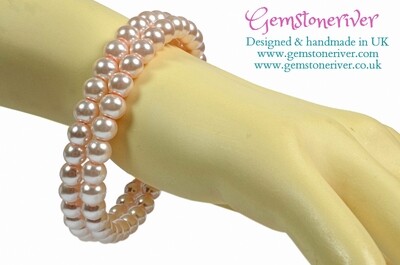 Flexible double strand cuff bracelet & earrings Light Pink Pearls Bridesmaid, Party & Office Jewellery