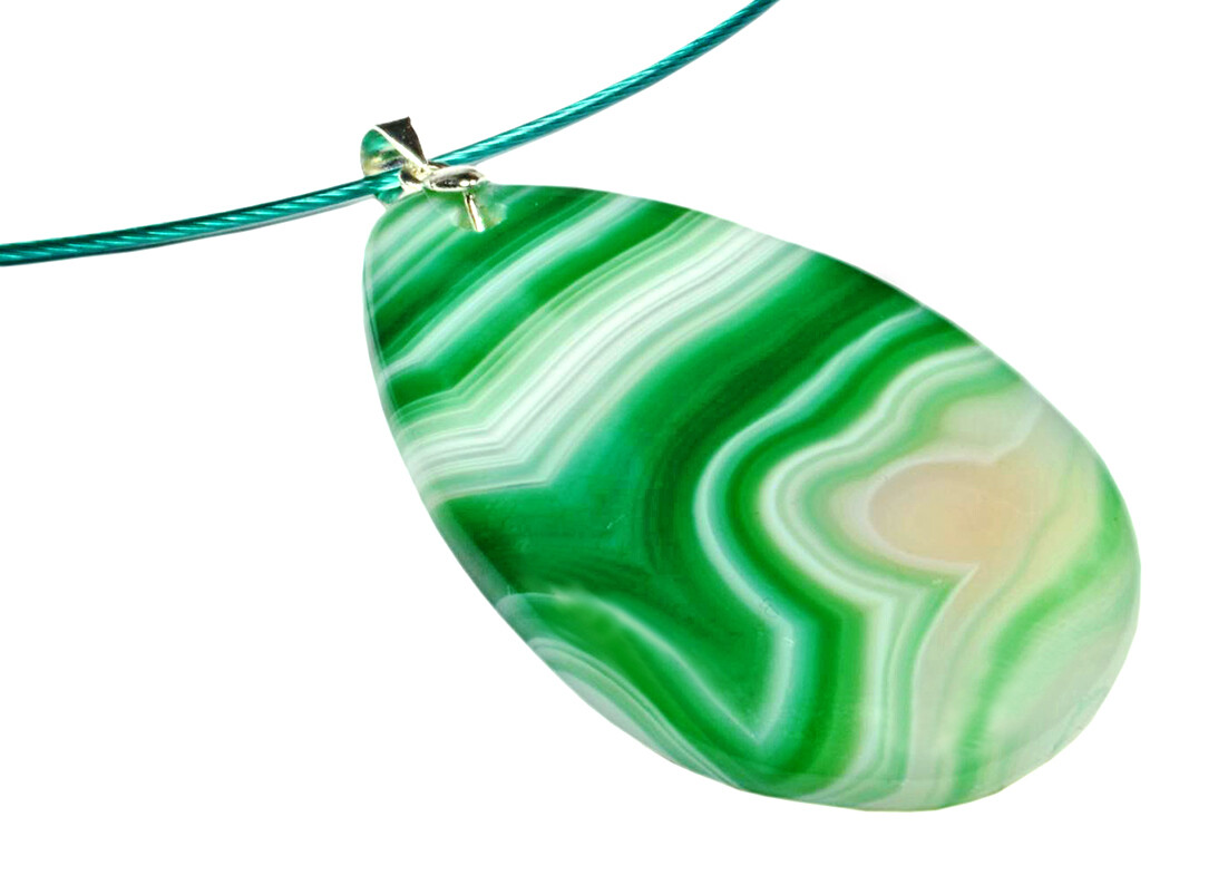 G203 White & Green Striped Gemstone Agate Necklace | Gemstoneriver UK