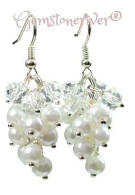 White Ivory Cream pearl & crystal cluster Statement Earrings Bride Bridesmaids Sparkling gifts