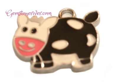 Cute Funky Happy Pink Cow Lucky Charm with Enamel Tibetan Silver Jewellery | Gemstoneriver®