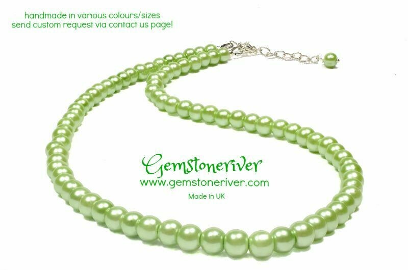 Lime Green Pearl Necklace & earrings Set Bridesmaids Office Cocktail Prom Gifts