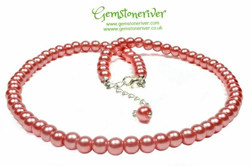 N208 Coral Pink Necklace Bracelet Earrings Set |  Bridesmaids Office Cocktail Prom jewellery Gemstoneriver®