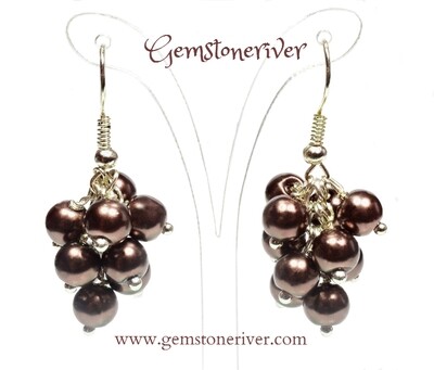Stylish chocolate Brown Pearl Mini Cluster Earrings