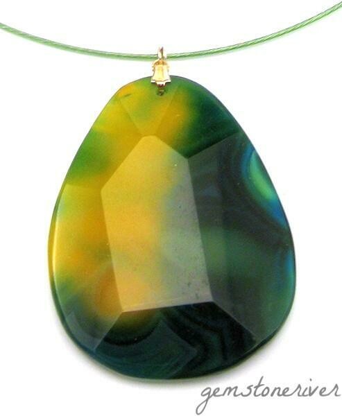 Gemstone Pendant - Belgravia Dark Green and Sunny Yellow Rare Unique Agate Necklace - ONE OFF
