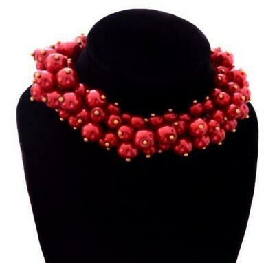 Red Hot Statement Pearl Cluster Bracelet Earrings set