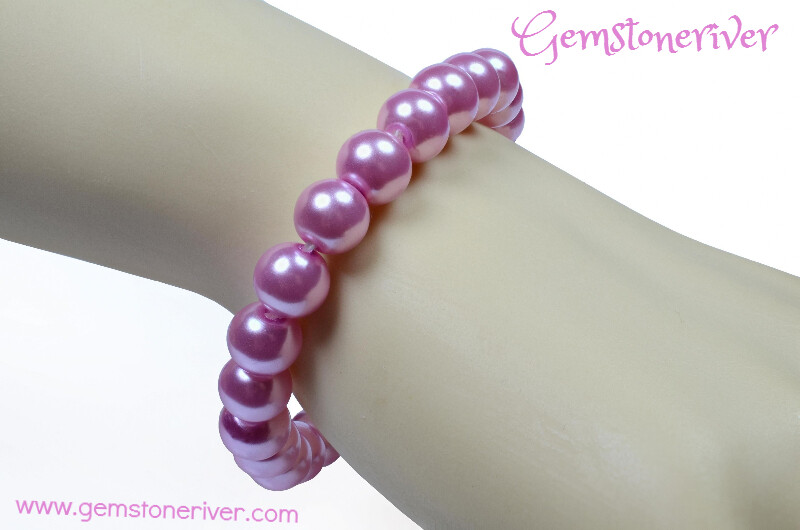 B126 Mauve Pink Blush Pearl Stretch Stackable Girl's Bracelet - Flowergirl Charm