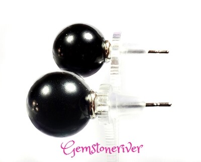 Black Pearl stud earrings, Gift for Mother, Ladies Bubblegum