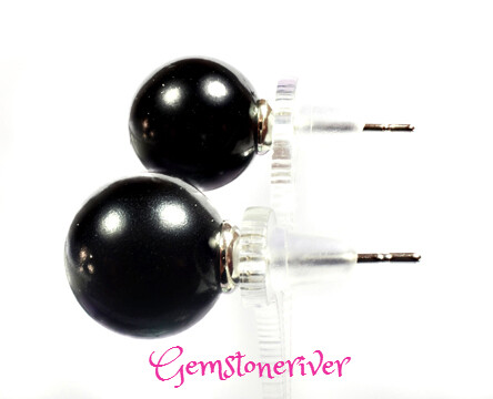 Black Pearl stud earrings, Gift for Mother, Ladies Bubblegum