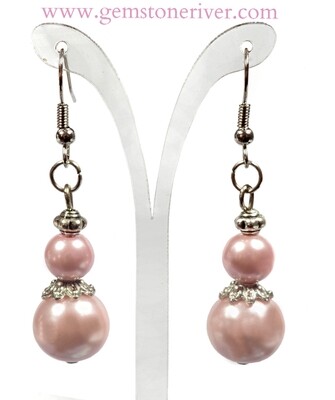 E132C Pale Baby Pink Pearl Tibetan Silver Dangle Earrings - Bridesmaid Flower Girl Bridal Wedding Party, Bridesmaids Gift