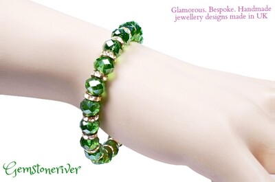 B148 Sparkling Green Crystal Rhinestone & Gold & Bracelet custom gift Bridesmaid, Flower Girl wedding jewellery uk