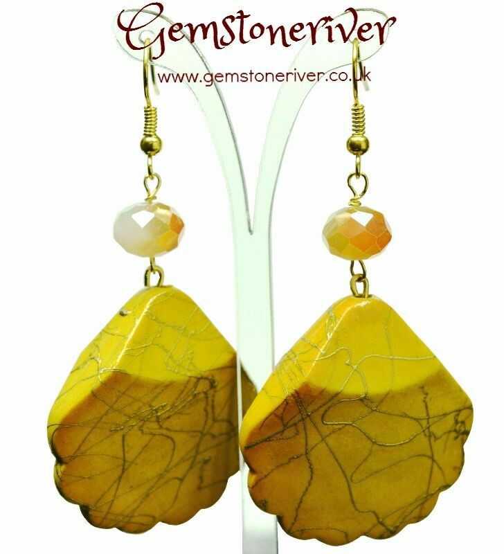 Canary sunshine yellow & gold swirl earrings bold - handmade bridesmaid beach holiday drop dangle | UK Gemstoneriver