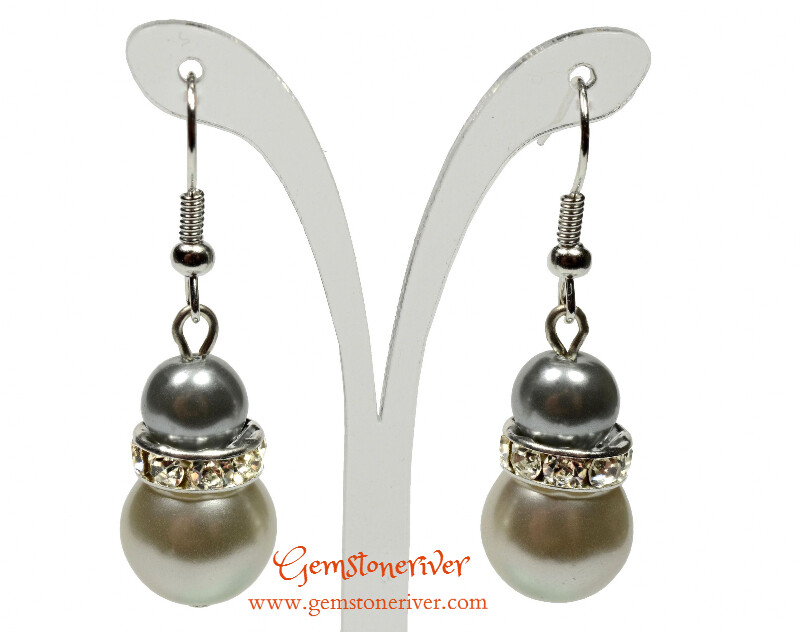 E269 - Silver grey & ivory cream pearls earrings - Bride Bridesmaids maid of honour Prom Glam | Gemstoneriver®