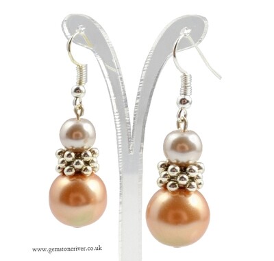 E215 Taupe mocha & Gold bronze brown pearl Bali silver Earrings - Bridesmaids Prom Dinner Gala Party Bridesmaid Office Jewellery - Levita