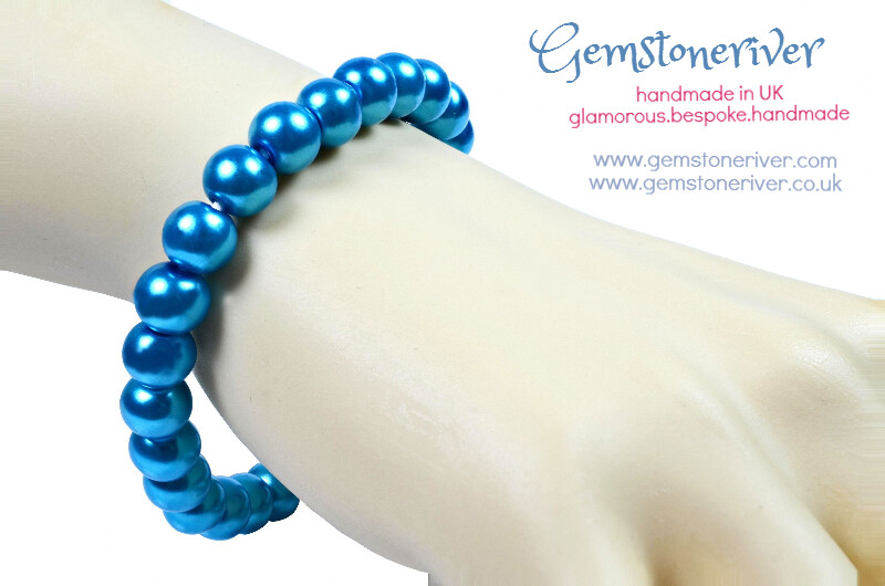 Cyan Blue pearl Bracelet | wedding birthday gifts charms UK