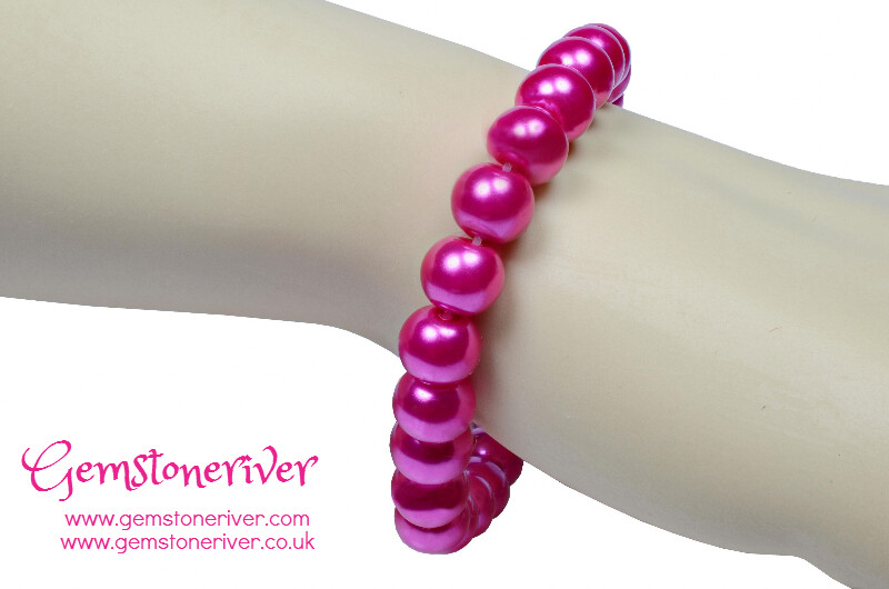 Cerise hot pink fuchsia Pearl Bracelet | Gemstoneriver UK