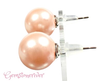Pretty Peach blush pearl stud earrings Bridesmaid Office Glamour Smart Casual Everyday Jewelry | Gemstoneriver®