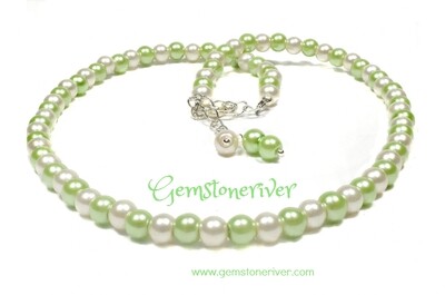 Lime, Ivory Cream pearl necklace & earring Set - Bridesmaids Flower Girl Prom Cocktail Carnival Beach Party Jewellery - Stella Gemstoneriver UK