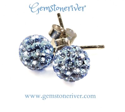 Blue Crystal Ball stud earrings on 925 Silver Gift for her