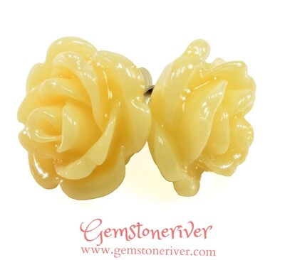 E320 Rose carved stud earrings Lemon Ivory Cream & 925 Silver | Gemstoneriver® EVE