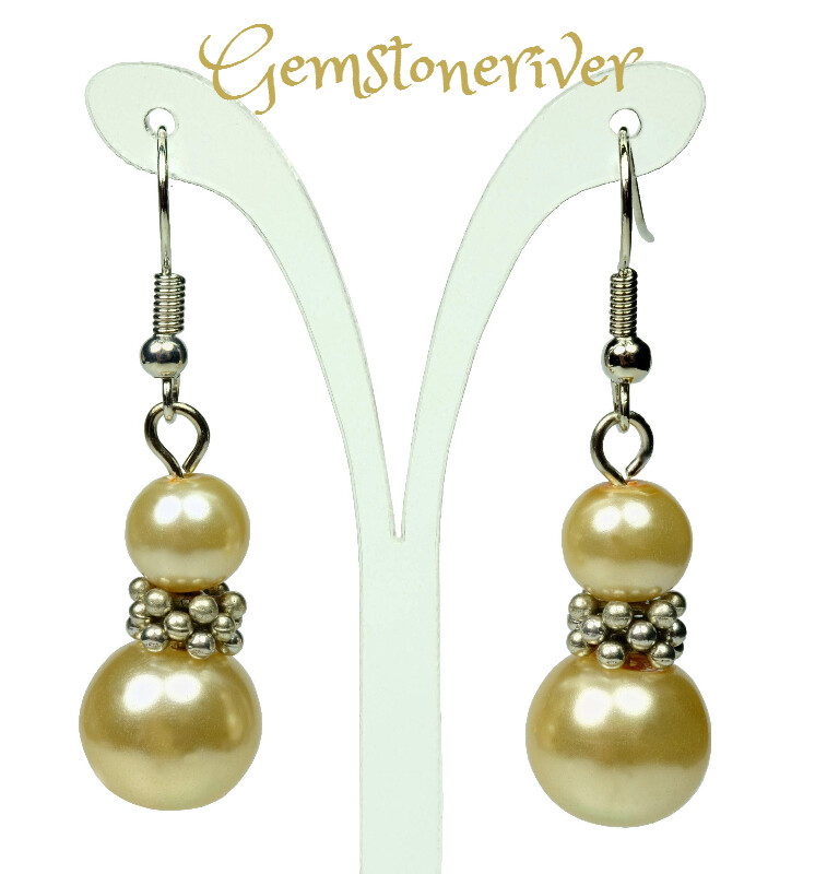 E216 Lemon honey Pearl Silver Drop Dangle Earrings - Bridesmaids Prom Dinner Gala Party Bridesmaid Office Jewellery - Tima