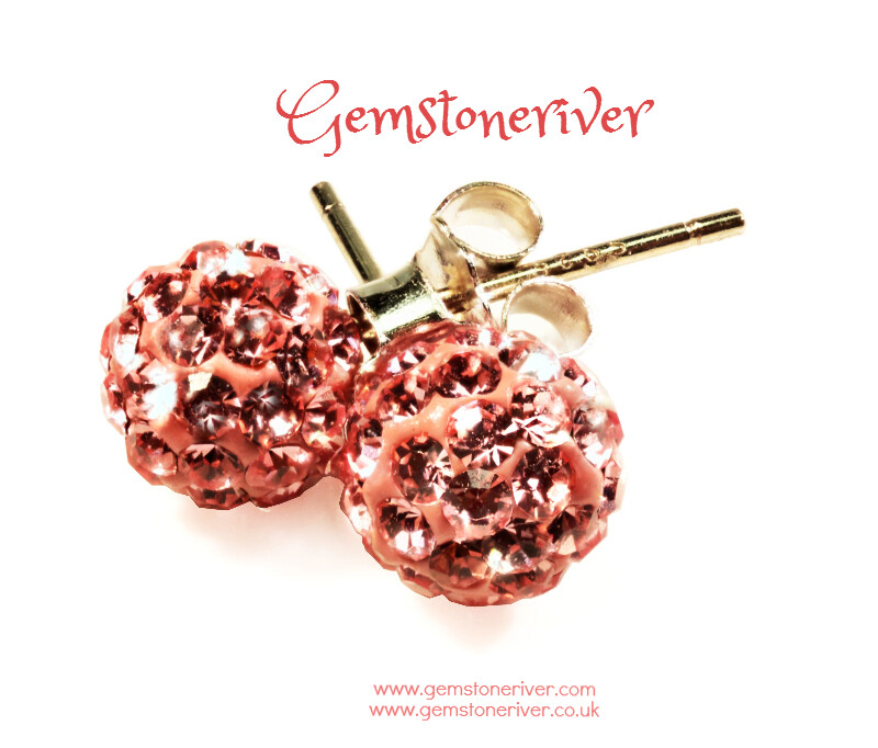 E336 Coral blush Stardust Disco Ball crystal rhinestone diamante stud earrings on 925 Silver | Gemstoneriver® jewellery UK