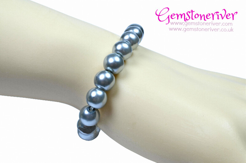 Stylish silver grey pearl bracelet | wedding birthday gifts | choose charms UK gifts Gemstoneriver