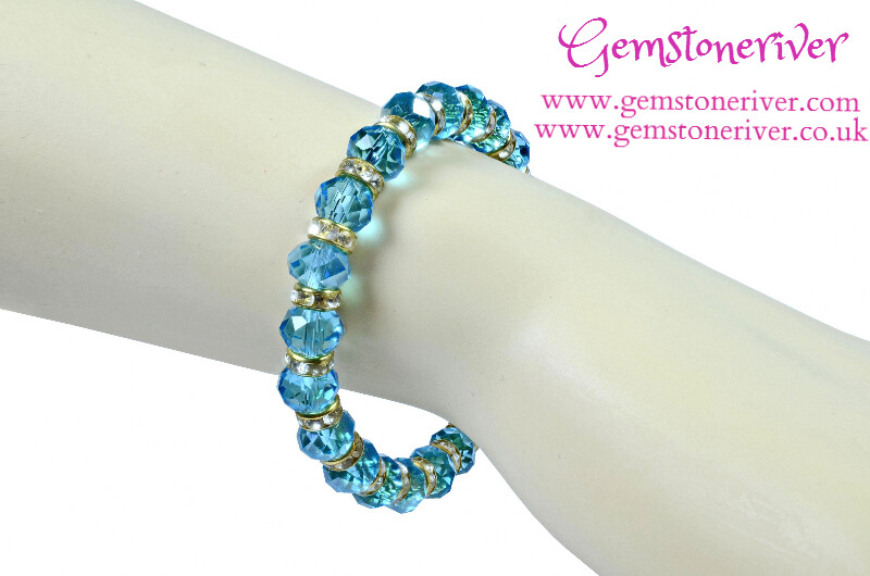 B191 Sparkling Blue Crystal Rhinestone & Gold & Bracelet - Monaco - Dinner Date Bridesmaid, Flower Girl wedding jewelry