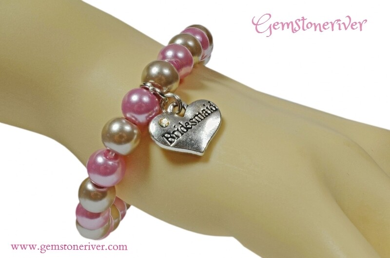 B245 Stylish Light pink & Mocha Taupe Pearl Timeless Bracelet
