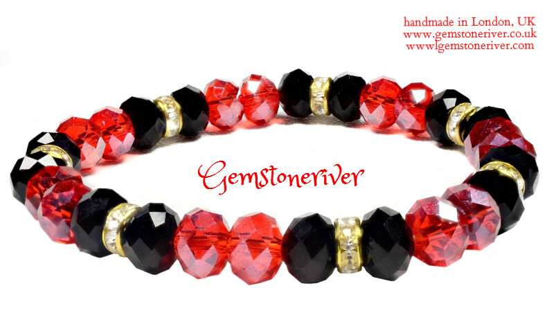 B174 Sparkling Red & Black Crystal Rhinestone & Gold & Bracelet - POKER - sparkling naughty , Flower Girl wedding jewelry UK