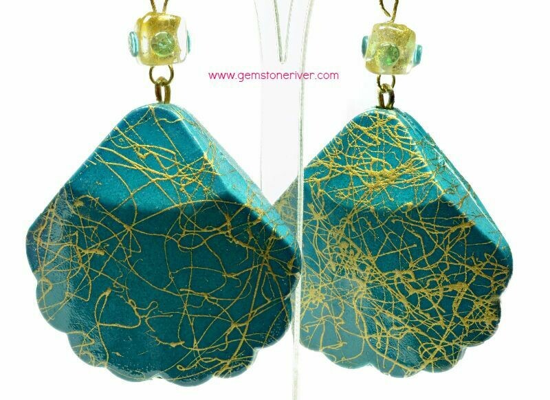 E329 Teal aquamarine gold swirl earrings Suri Beach holiday bridesmaid  wedding jewellery - Gemstoneriver UK