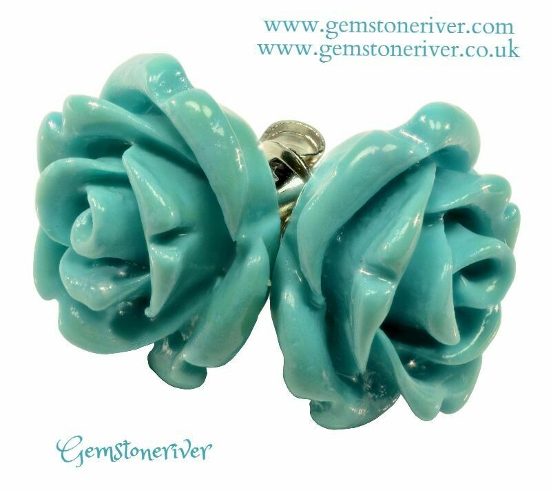 E342 Rose carved stud earrings Turquoise Blue 925 Silver | Gemstoneriver® handmade UK gifts