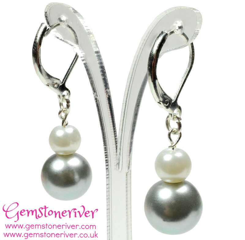 White & Silver Grey Pearl Mini Dangle Earrings