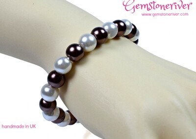 Chocolate Brown & Ivory Cream Pearl Bracelet Bridesmaid Birthday Gifts Wedding