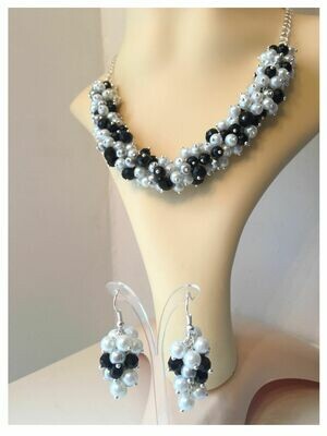 White silver grey black pearl & crystal necklace bracelet earrings set - handmade | Gemstoneriver