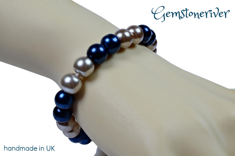 B299 Stylish capri blue & Mocha Taupe Pearl Bracelet UK