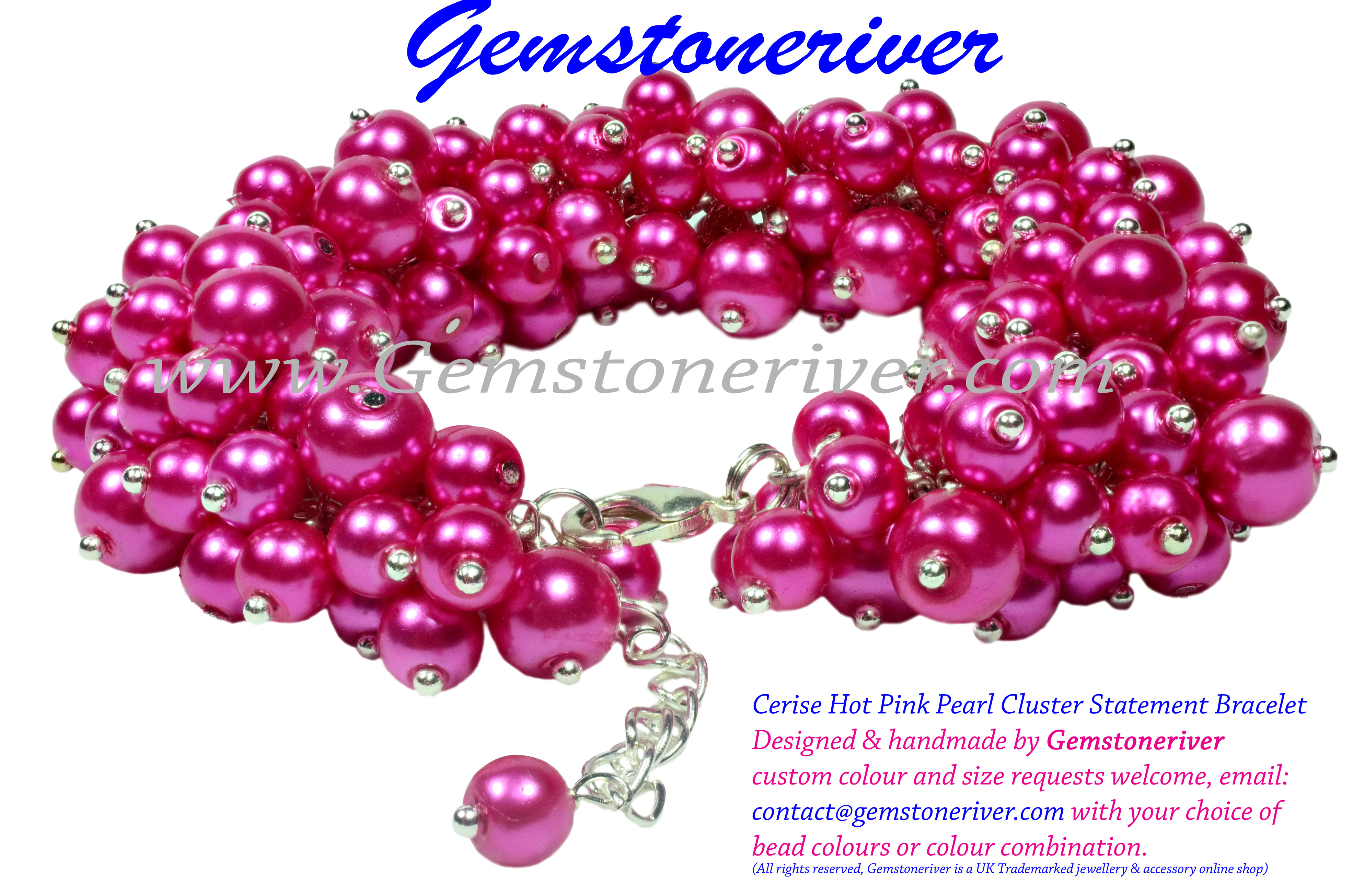 FUCHSIA Pearl Cluster Statement Bracelet SET Cerise Hot Pink