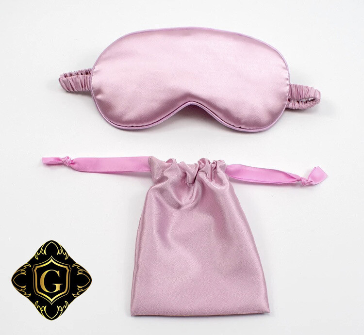 2pc Mauve Lavender Pink Silk Blindfold Eye Mask & Pouch Bag