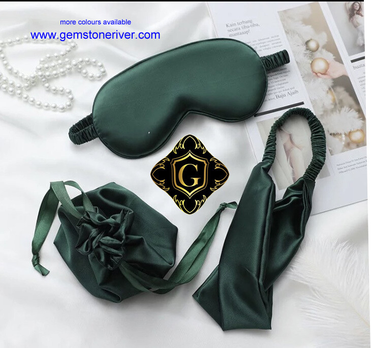 3pc set green premium silk eye mask, headband & gift bag