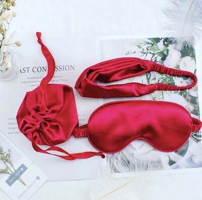 3 pc red mulberry silk eye mask headband & gift bag, glamorous Christmas Valentine gift UK
