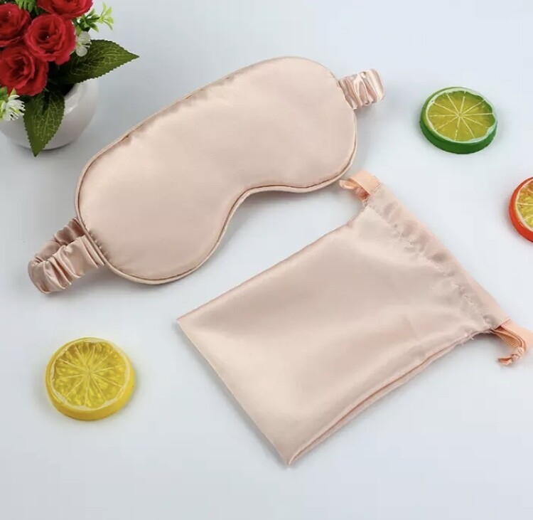2pc cream silk blindfold sleep mask & gift pouch bag Gift