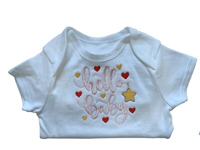 Custom Hello Baby new born & premie baby girl boy onesie romper vest gifts UK