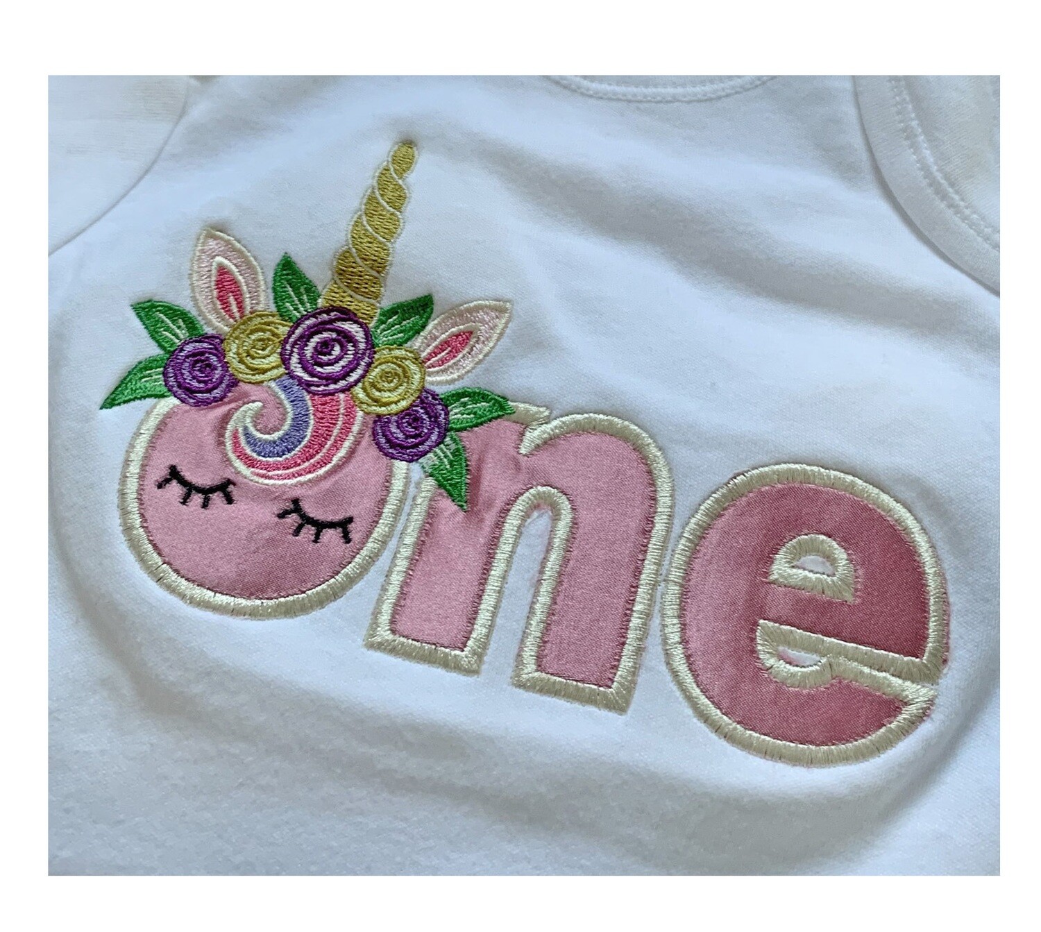 Girly onesie romper Top with ONE for 1st birthday & flowery unicorn horn personalised gifts UK