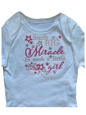 Such a big Miracle in such a little girl new born & premie baby girl boy onesie romper vest gifts UK personalised
