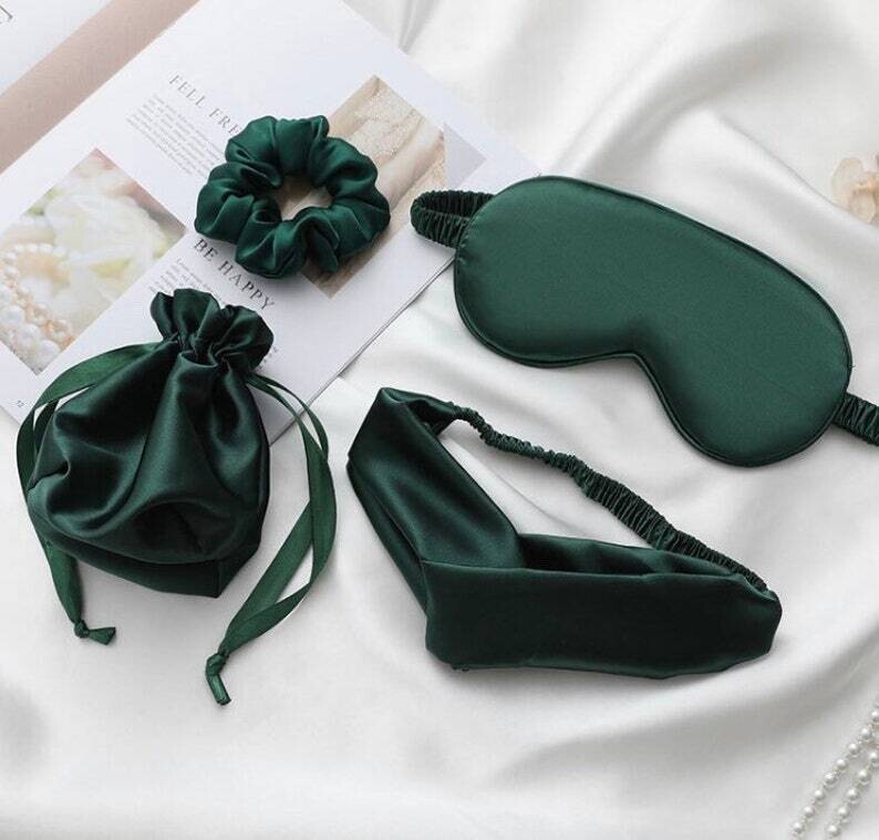 4pc green premium silk blindfold mask set & various custom colours