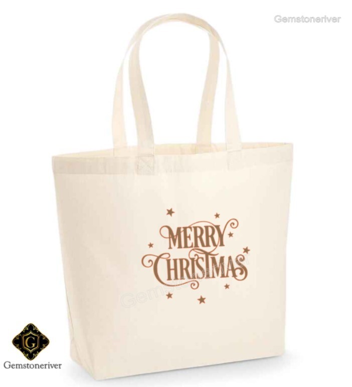 Merry Christmas Gift Tote Bag Carrier Gold Custom Gemstoneriver